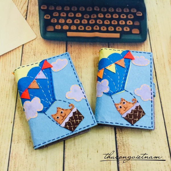 Sổ vải nỉ thay ruột 8x13cm khinh khí cầu mèo
