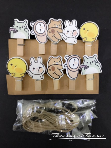 Kẹp gỗ hình Totoro, thỏ, gấu, gà