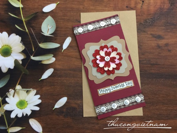 Thiệp Handmade hoa đỏ 