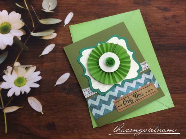 Thiệp Handmade quạt xanh