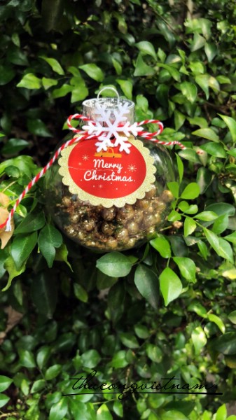 Quả châu trang trí quả trà và tag merry christmas