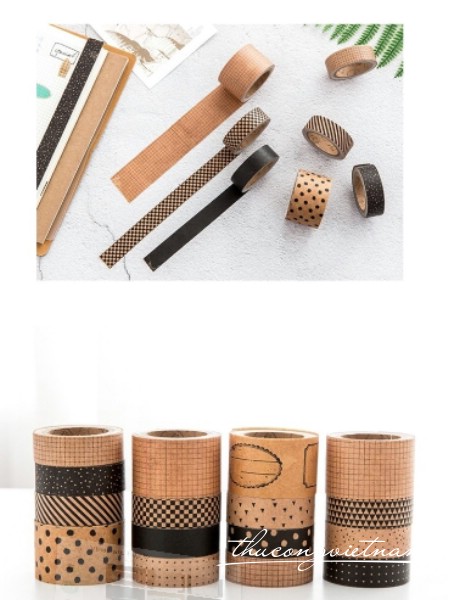 Set băng keo giấy Wasshi tape 4 cuộn to nhỏ