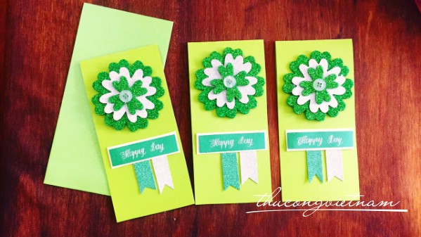 Thiệp hoa kim tuyến xanh Happy day