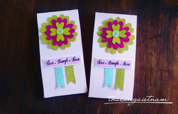 Thiệp hoa kim tuyến hồng live, laugh, love
