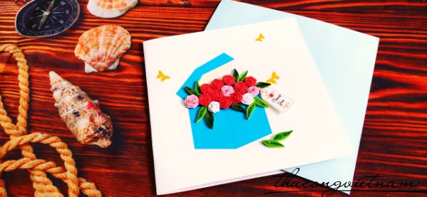 Thiệp quilling Thank you hộp hoa