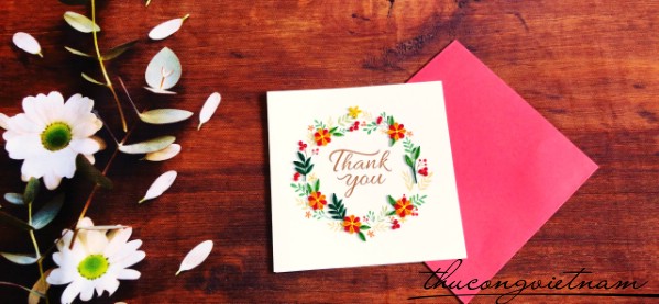 Thiệp quilling Thank you vòng hoa