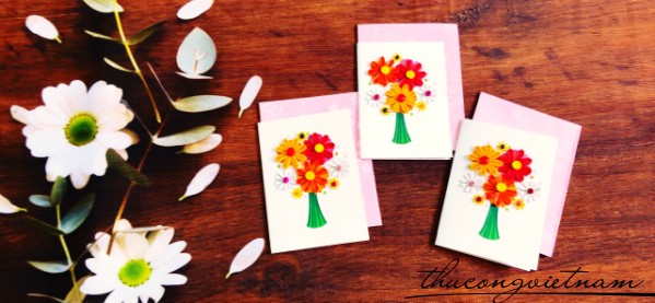 Thiệp quilling nhỏ bó hoa đa sắc