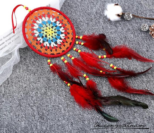 Dreamcatcher đỏ lưới chỉ cotton