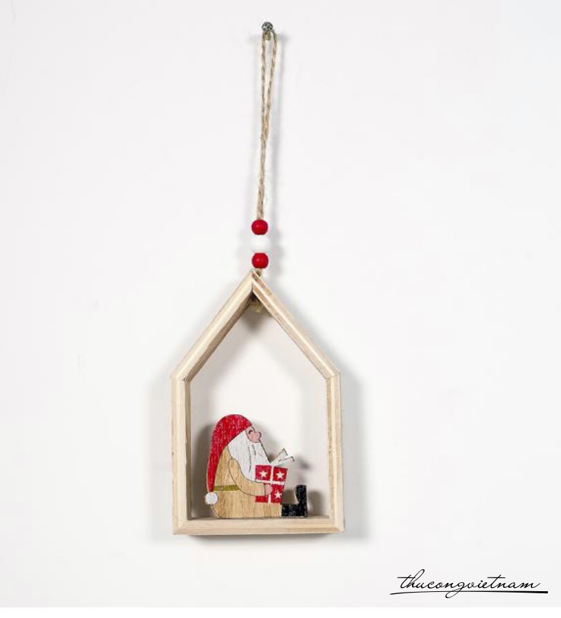 Ông già noel ngồi bằng gỗ