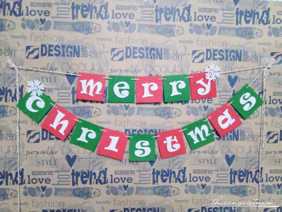 Dây treo Merry Christmas ô vuông 5cm mẫu 1
