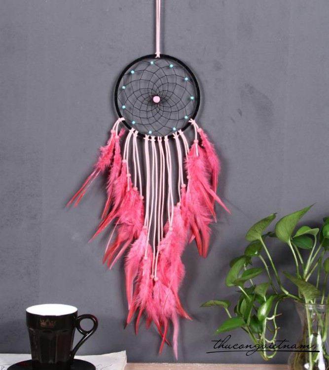 Dreamcatcher lông vũ hồng