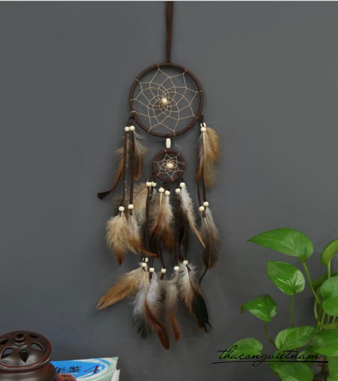 Dreamcatcher 2 vòng lông vũ nâu