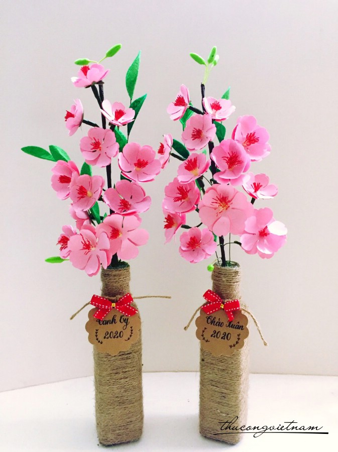Lọ hoa mai hồng 1 nhánh