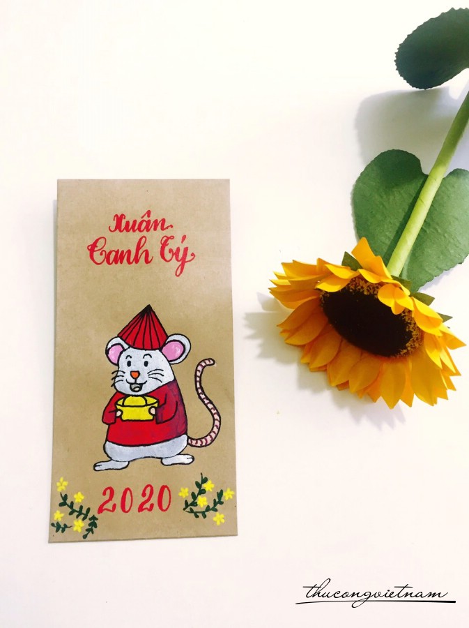 Bao lì xì vẽ tay Canh Tý mẫu 2