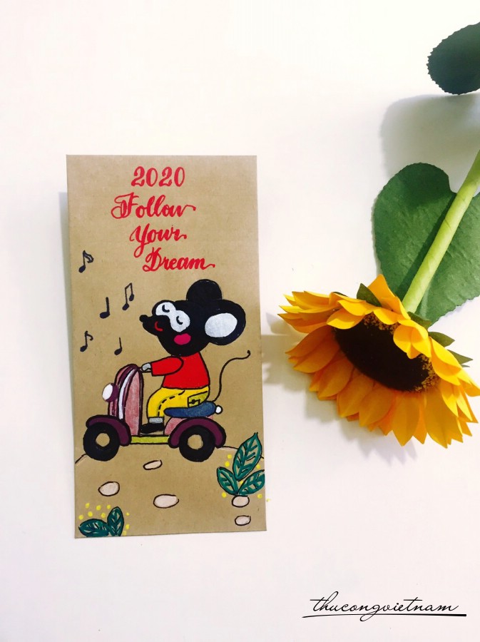 Bao lì xì vẽ tay Canh Tý mẫu 3