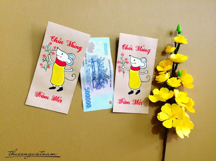 Bao lì xì vẽ tay Canh Tý mẫu 7
