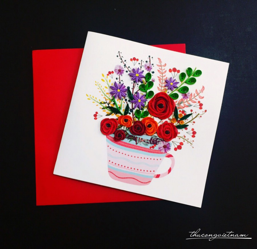 Thiệp quilling chiếc cúp hoa