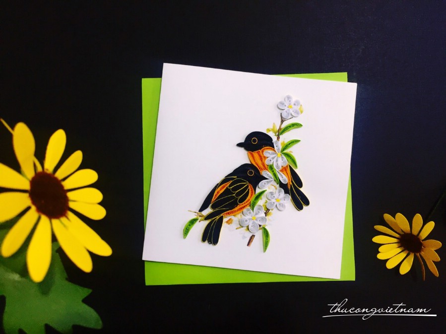 Thiệp quilling chú chim mẫu 1