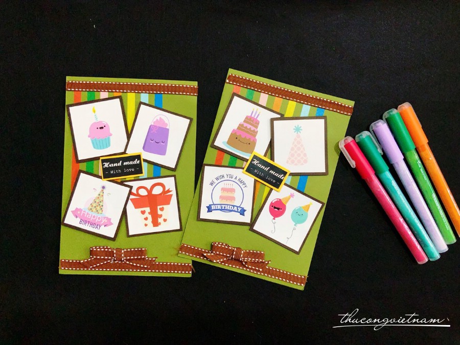 Thiệp Handmade sticker sinh nhật màu xanh