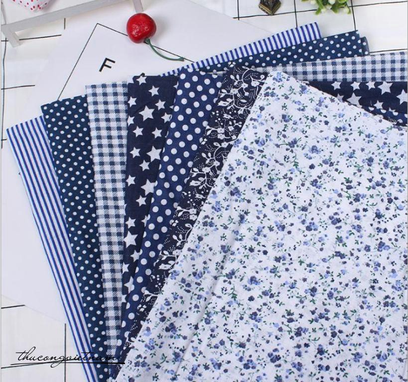 Set 7 tấm vải thô 50x50cm Xanh đen