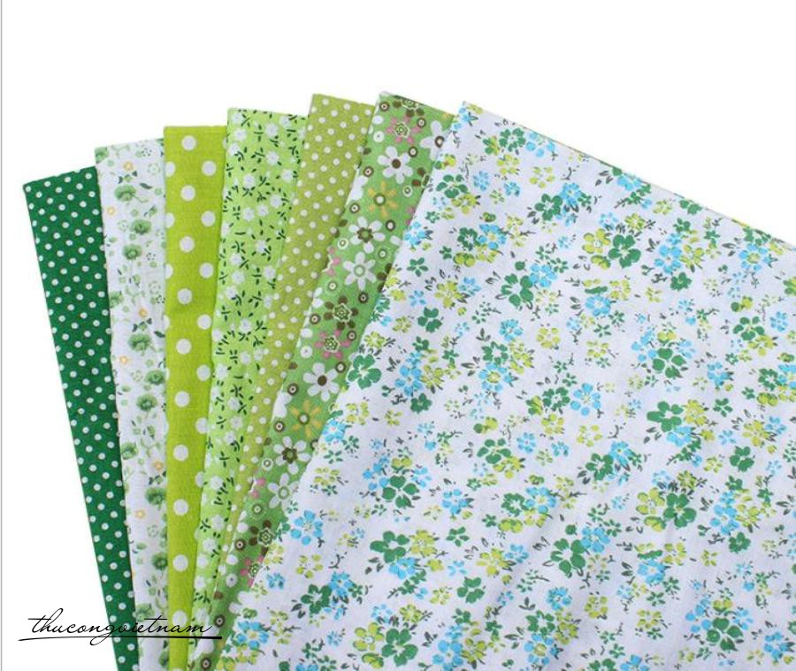 Set 7 tấm vải thô 50x50cm Xanh lá