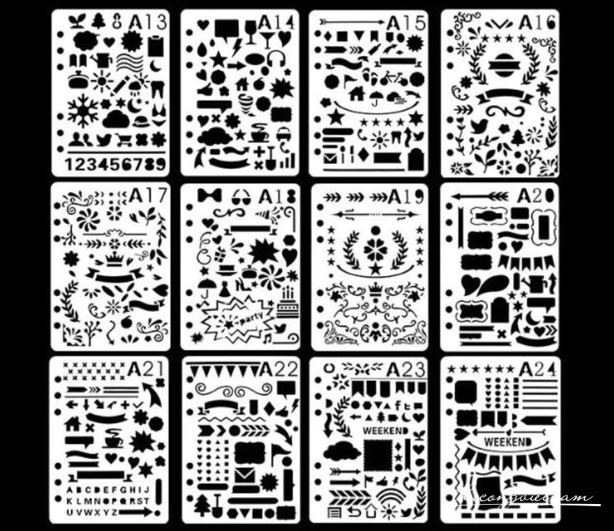 Khuôn vẽ Stencil Plastic Set 12 mẫu (13-24) - size 14.7x21cm                                                                                                                                                                                                                                                