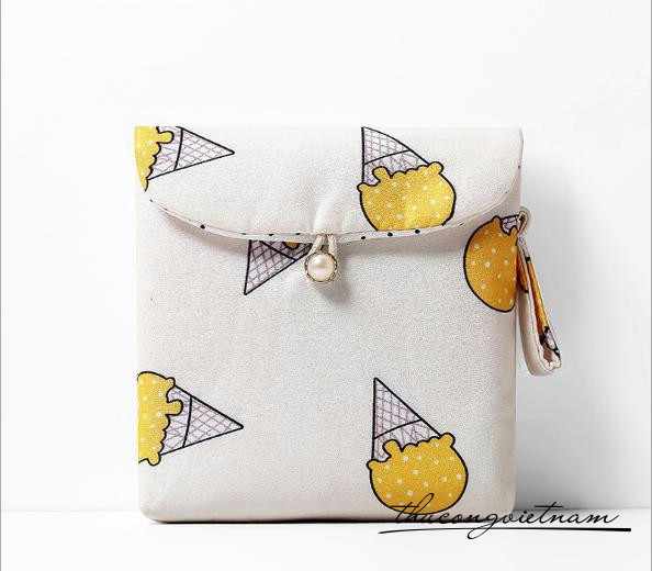 Ví vuông vintage 12.5x12.5cm - Kem ốc quế
