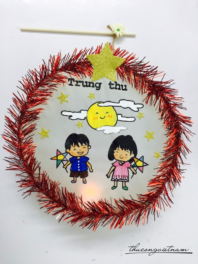 Lồng đèn tre tròn đã trang trí - Rước đèn Trung Thu (20cm)