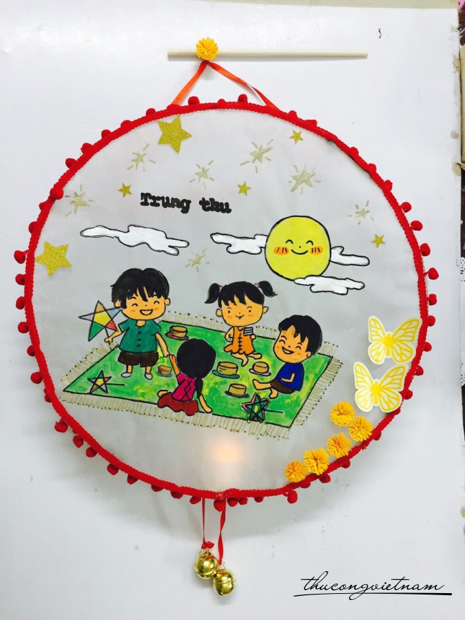 Lồng đèn tre tròn đã trang trí - Ăn cỗ Trung Thu (20cm)