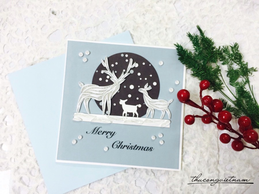 Thiệp quilling Giáng Sinh - Hươu tuyết