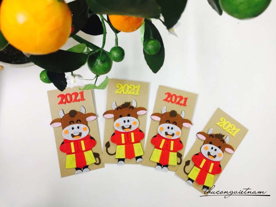 Hướng dẫn làm bao lì xì chú Trâu 2021