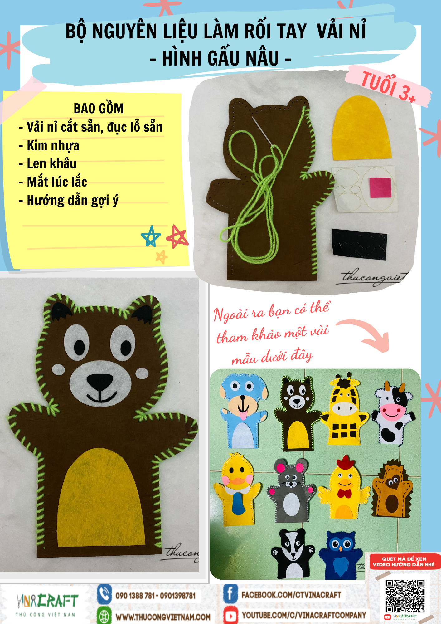 Kit rối tay gấu nâu