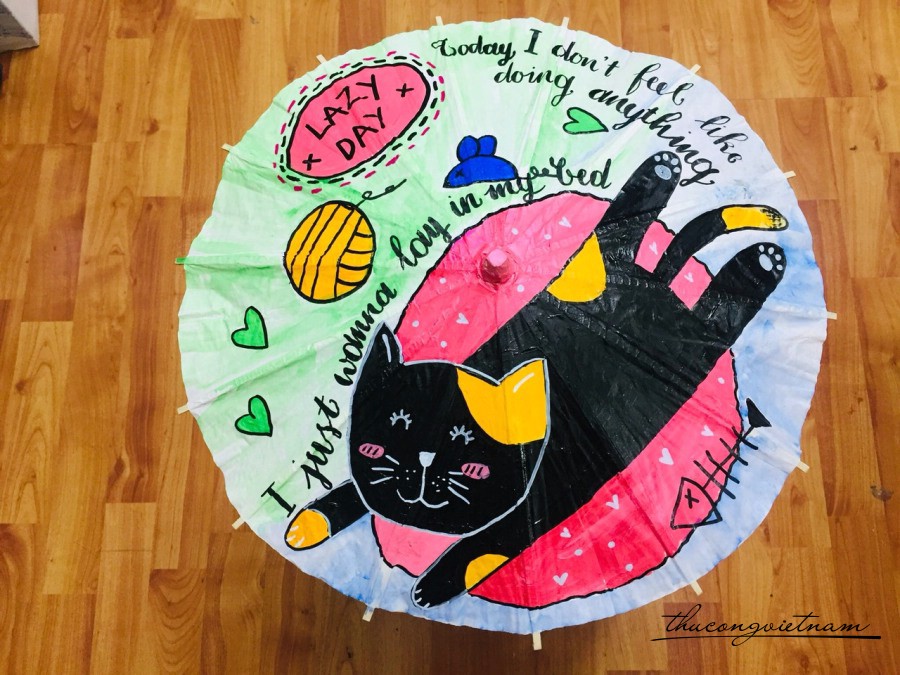 Dù giấy dầu trang trí - Mèo lười (40cm)
