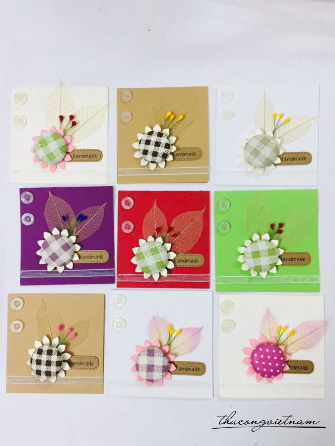 Thiệp hoa nút bọc vải 10x10cm