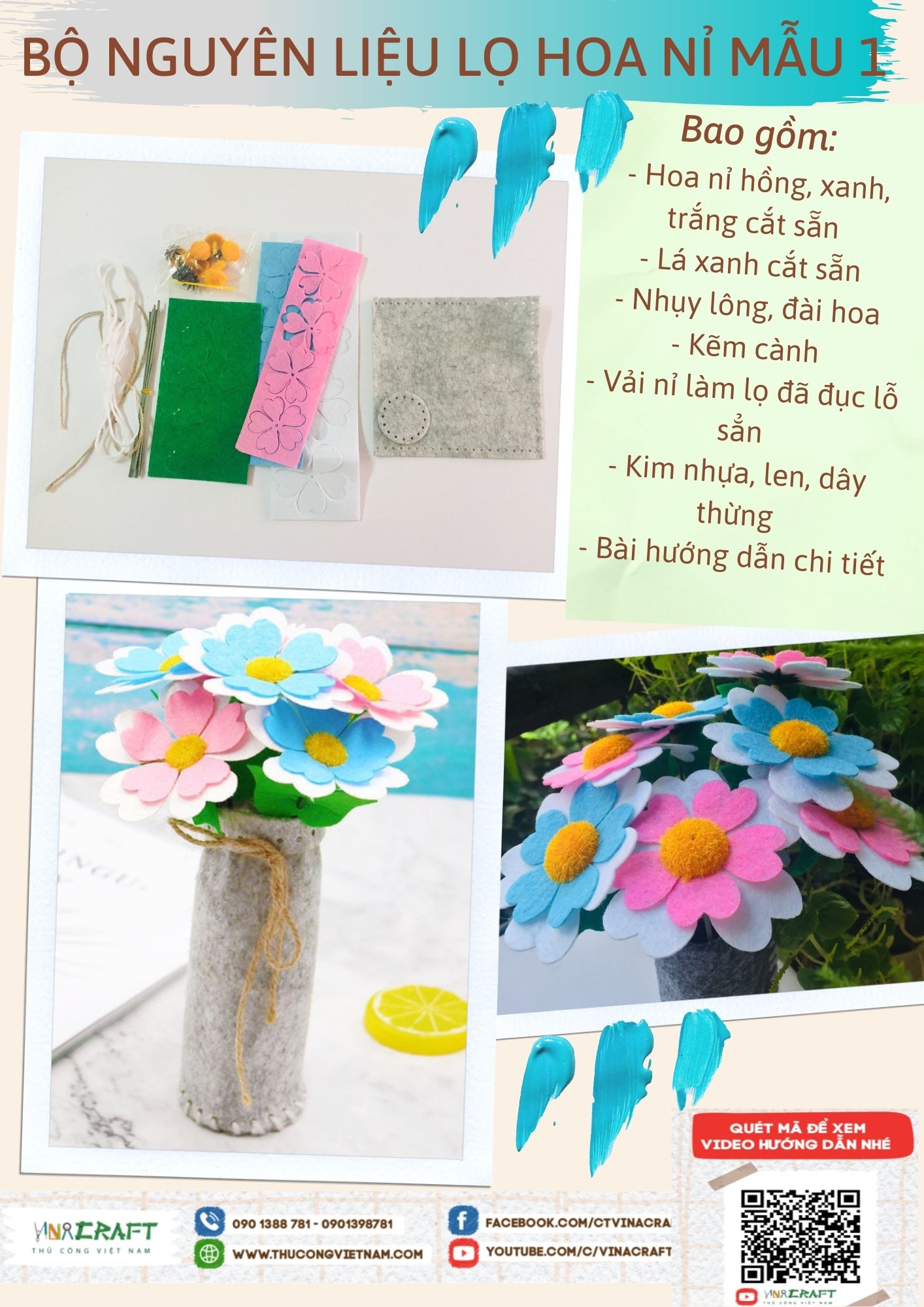 BỘ NGUYÊN LIỆU LỌ HOA NỈ MẪU 1