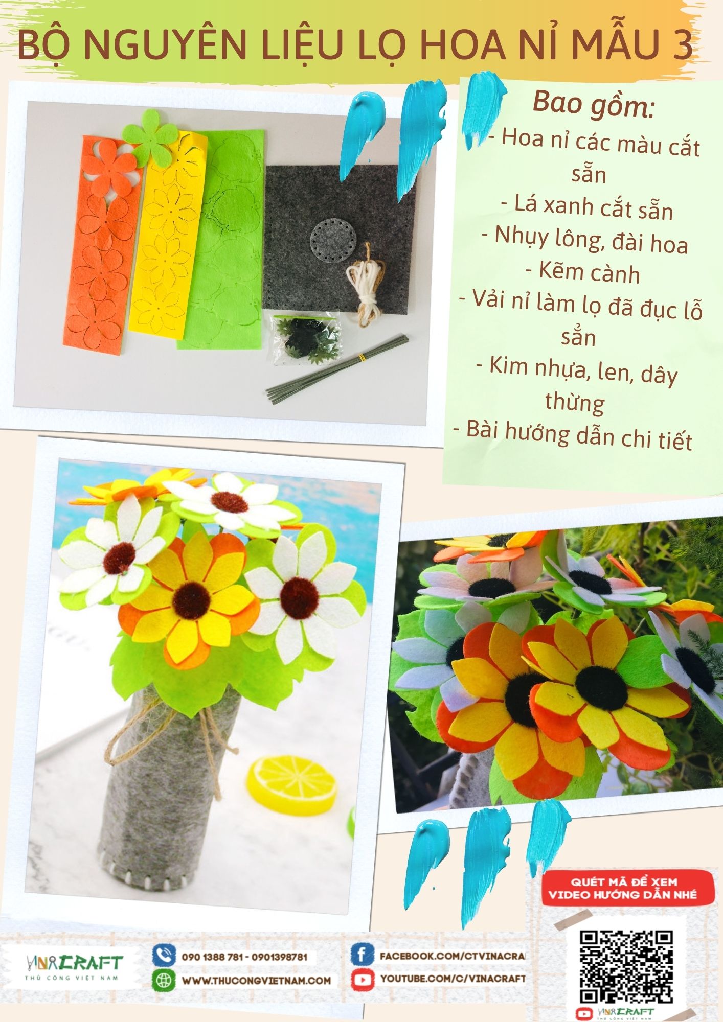 BỘ NGUYÊN LIỆU LỌ HOA NỈ MẪU 3