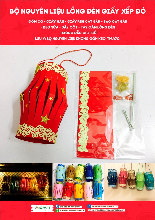 Bộ nguyên liệu lồng đèn giấy xếp đỏ