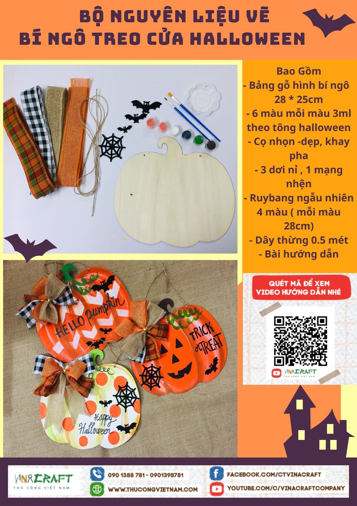 Combo 3 bộ kit vẽ bí ngô Halloween