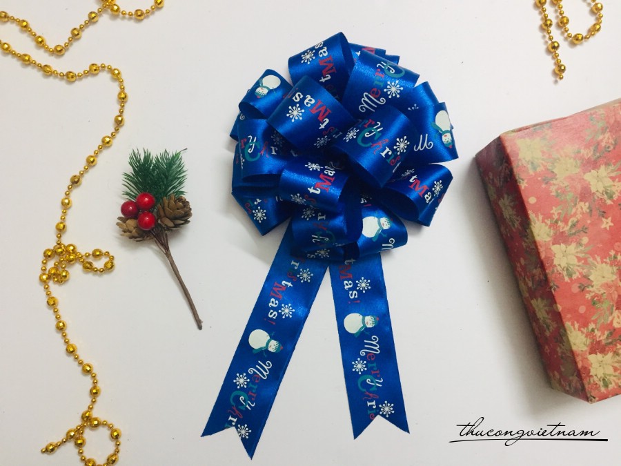 Nơ Ruy Băng Tú Cầu Giáng Sinh Làm Sẵn 15cm -Xanh Dương 