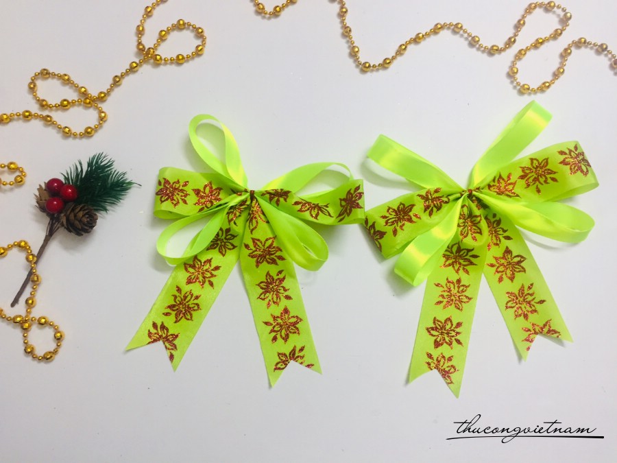 Nơ ruybang Hoa Tuyết Giáng Sinh làm sẵn 20cm - Xanh Dạ Quang