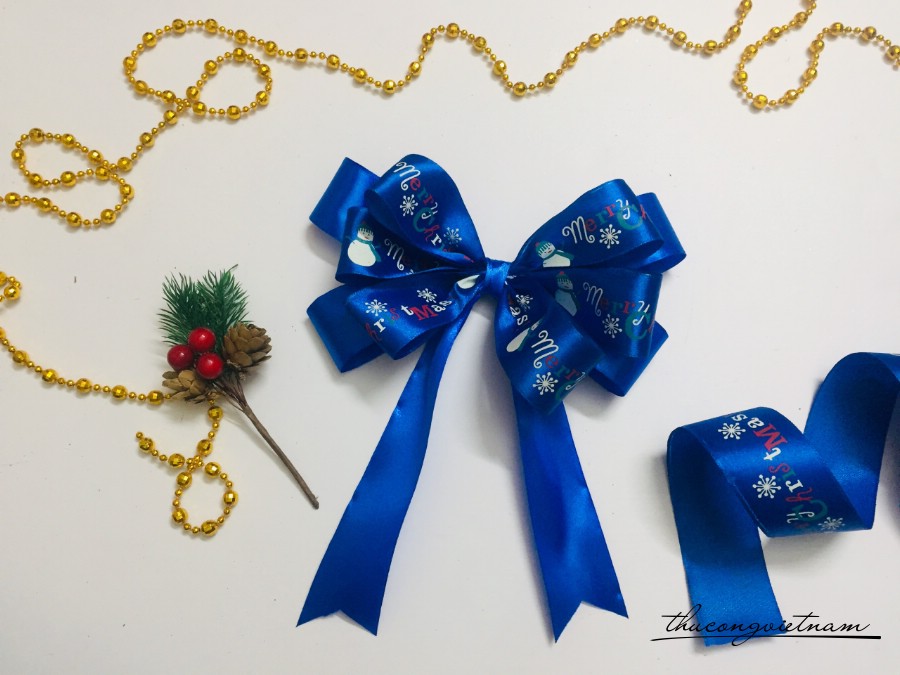 Nơ ruybang Giáng Sinh làm sẵn 20cm - Xanh Dương