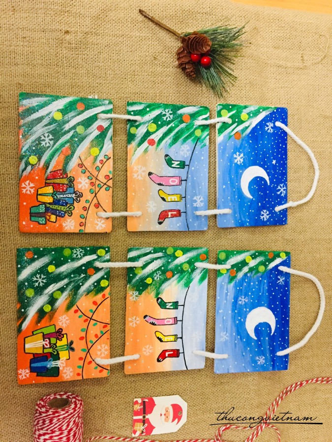 Bộ 3 bảng gỗ treo Giáng Sinh 10*15cm dài 50cm