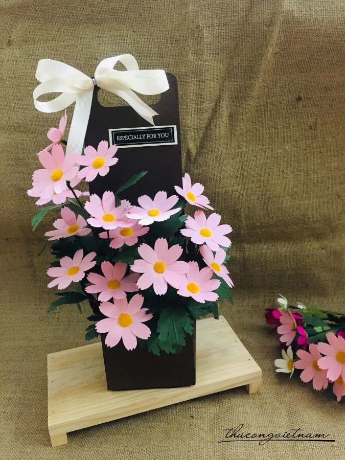 Giỏ hoa sao nhái mỹ thuật hồng (10*30cm)