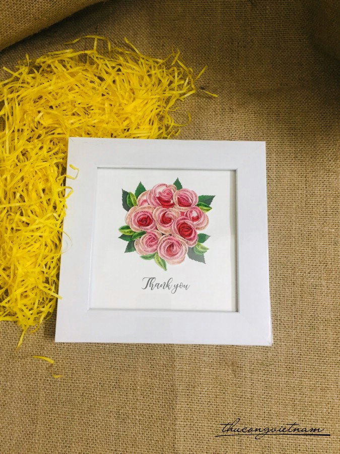 Tranh quilling Thank You Hoa Hồng 15*15cm