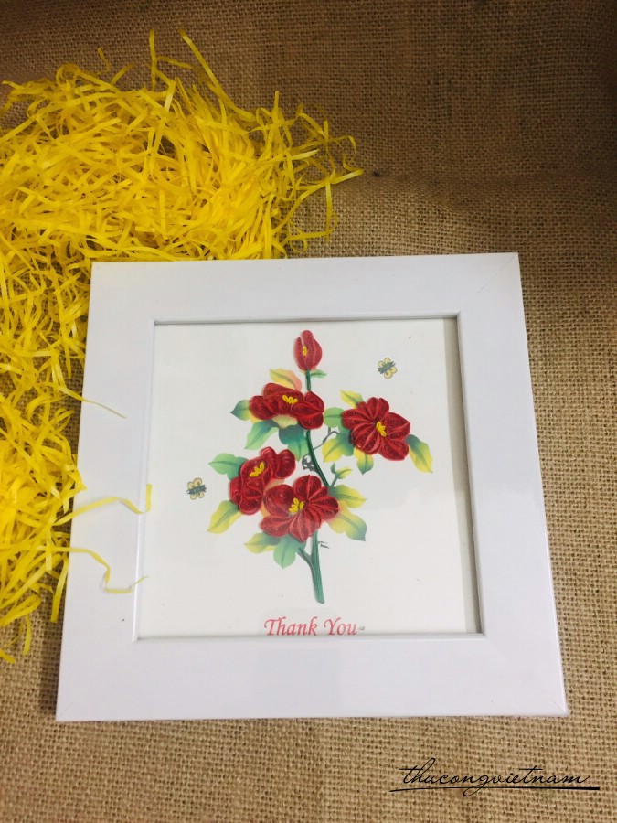 Tranh quilling Thank you Hoa đỏ 15*15cm