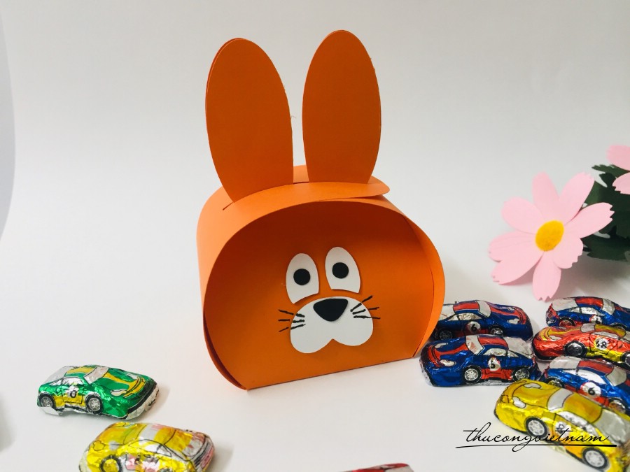 Hộp quà thỏ đựng bánh, kẹo màu cam đậm (8*10cm)