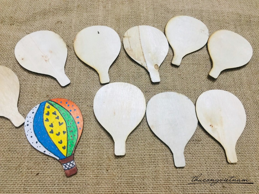 Thẻ gỗ trơn khinh khí cầu - 9cm