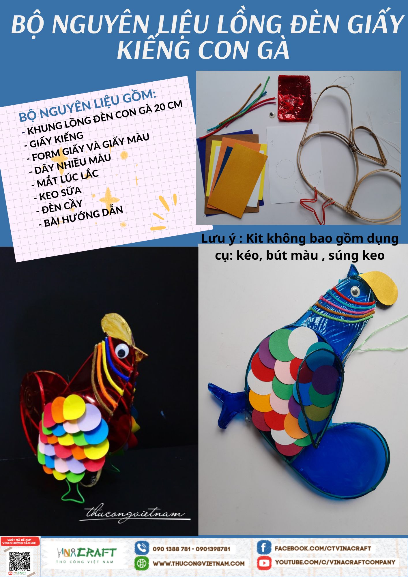 Bộ kit lồng đèn giấy kiếng con gà (20 - 25cm)