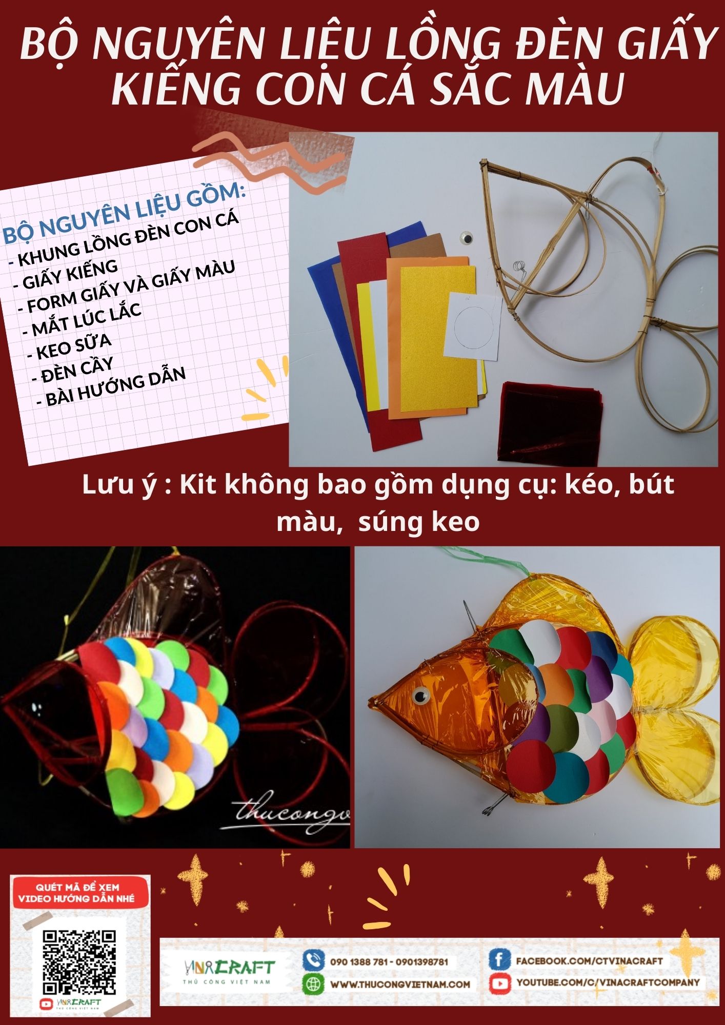 Bộ kit lồng đèn giấy kiếng con cá sắc màu (25cm)