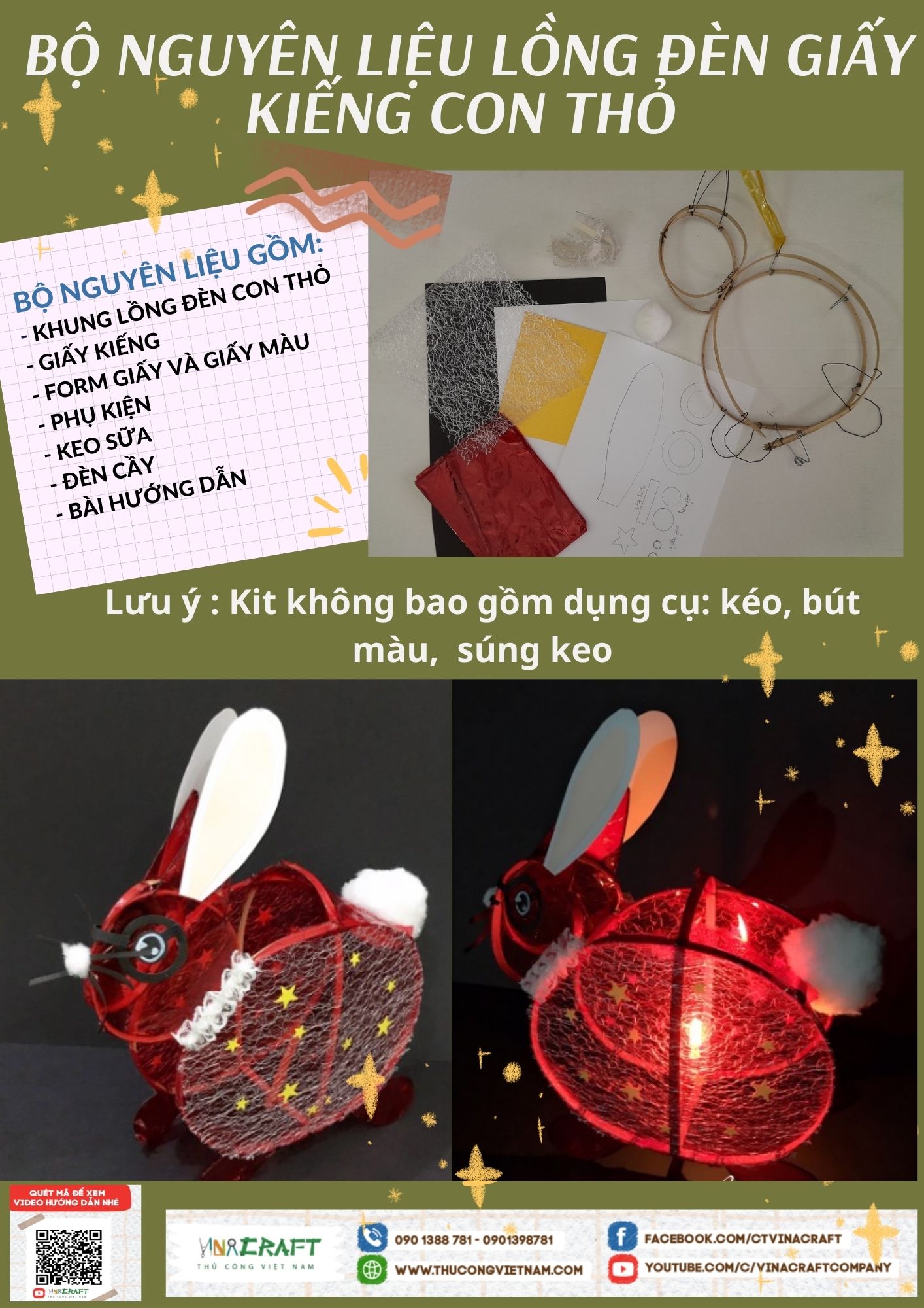 Bộ kit lồng đèn giấy kiếng con thỏ (25cm)